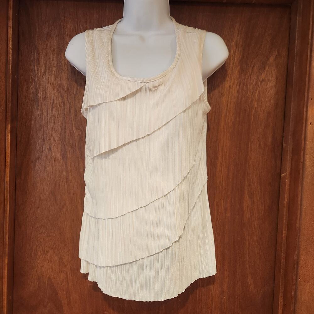Christopher & Banks Ivory‎ Pleated Layered Tank Top Size Small